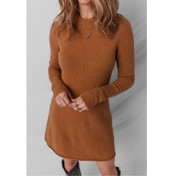 Elegant Brown Knit Sweater Dress - Picture 3 of 5